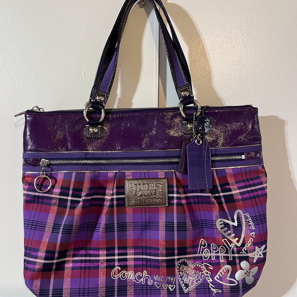 Coach Purple and Pink Plaid Women's Bag